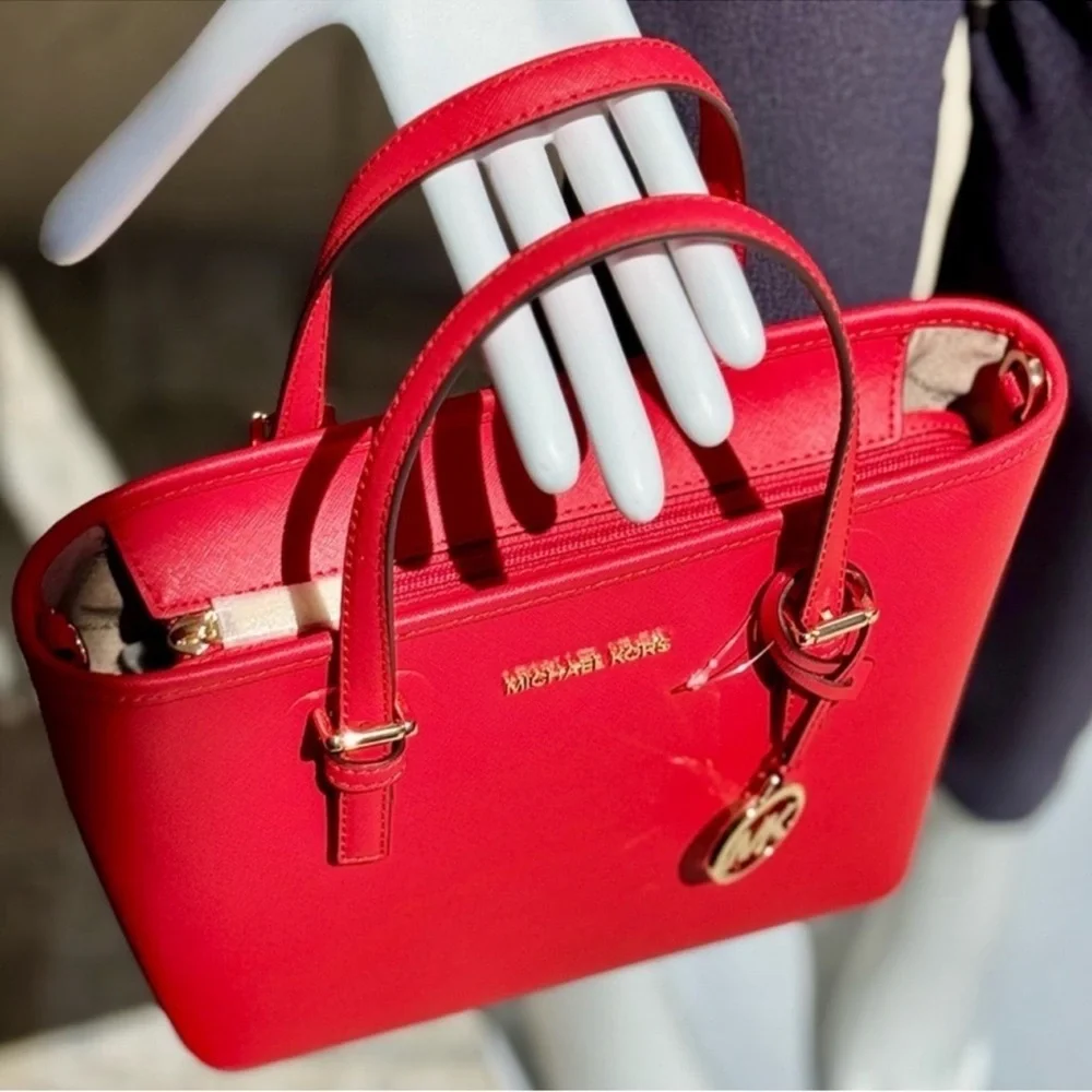 Michael Kors Jet Set Travel Extra-Small Top Zip Tote Bag Bright Red